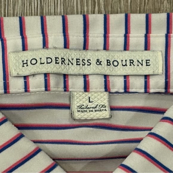 Holderness & Bourne Sutton Polo Shirt Mens Large White Stripe Medalist Golf Club - Picture 4 of 9